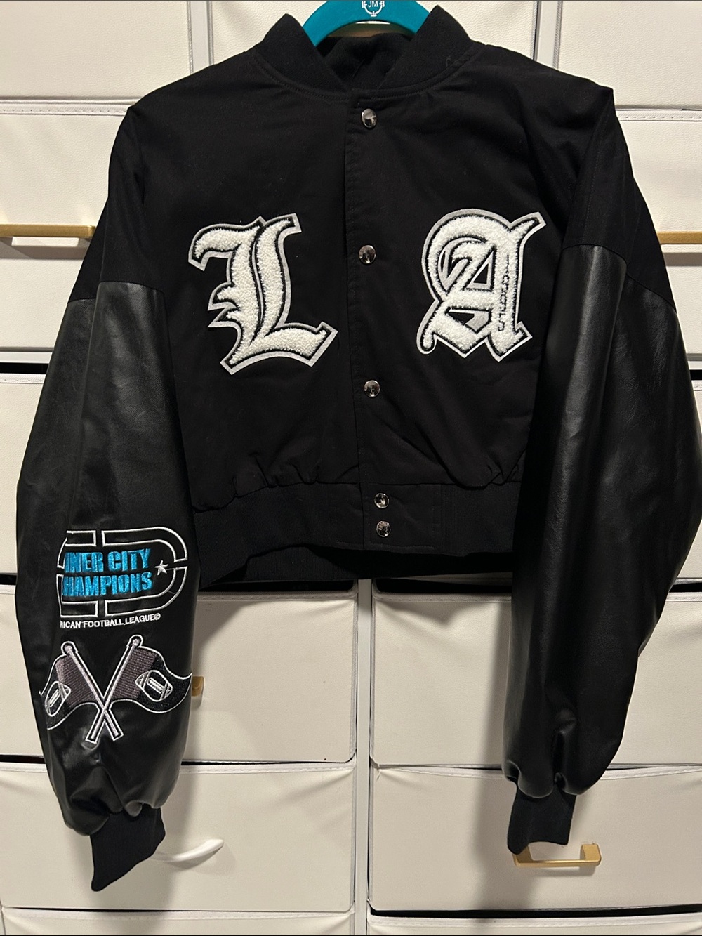 Black Varsity Jacket with White LA Lettering